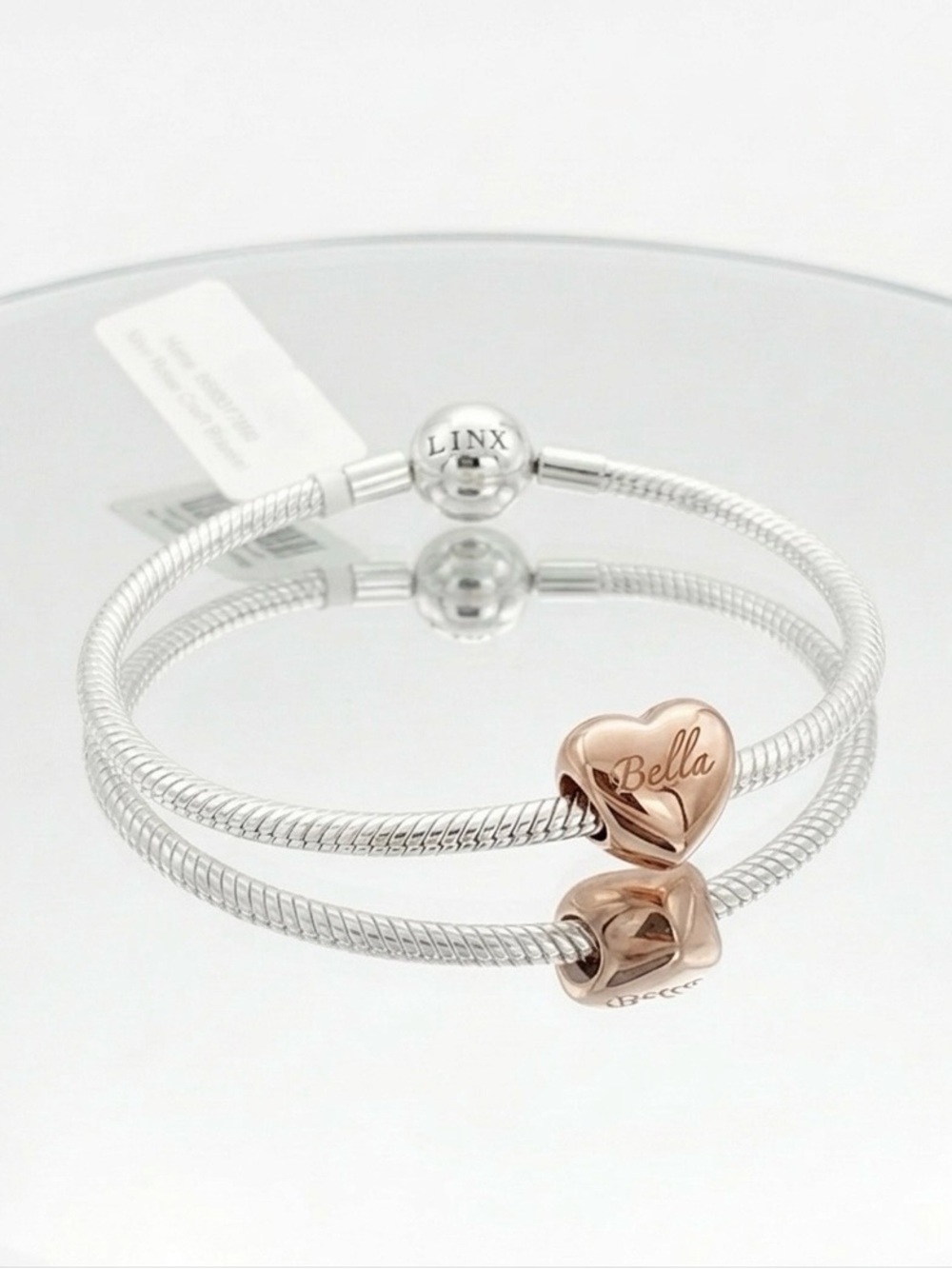 Linx Snake Chain Charm Bracelet with Rose Gold Personalized Name Heart Charm